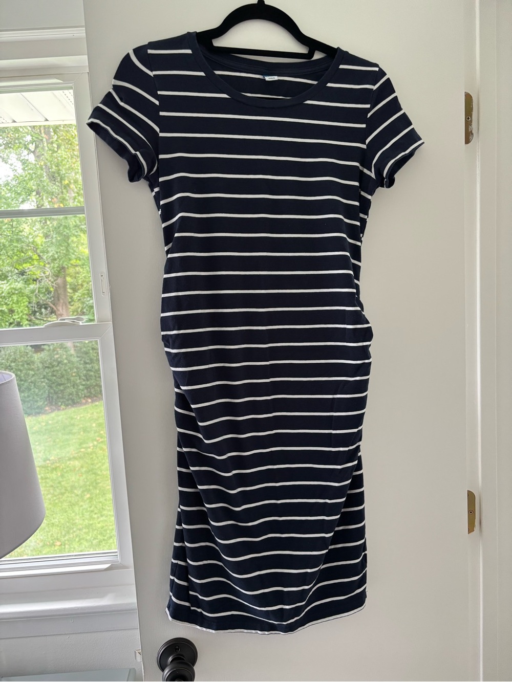 Old Navy Maternity Navy and White Striped Tee Dress